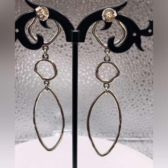 RARE Grace & Heart Post 3-Tier Hammered Sterling Dangle Earrings - Picture 5 of 10